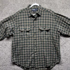 Polo Ralph Lauren GI Shirt Mens XL Green Plaid Check Casual Button Up Wool Blend